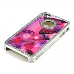 Wholesale iPhone 4 4S  Butterfly Crystal Diamond Chrome Case (Purple-Mix)